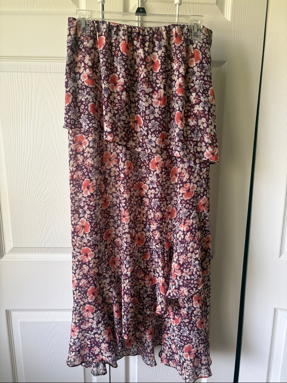 Free People Purple Floral High-Low Tiered Skirt with Pink Accents/Size S